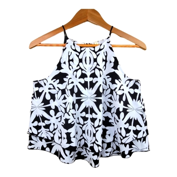 TYCHE Black and White Floral Print Double Layer Spaghetti‎ Strap Top - Picture 3 of 5